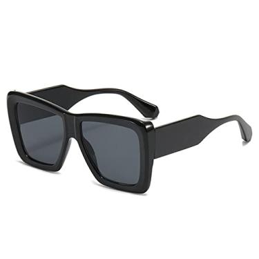 Imagem de Óculos de sol de retalhos quadrados grandes vintage para mulheres moda bege gradiente óculos de sol feminino pernas largas tons uv400, cinza preto, tamanho único