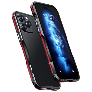 Imagem de Para iPhone 14 13 12 ProMax Metal Frame Phone Case Armadura de liga de alumínio leve à prova de choque para 7 8 Plus, preto vermelho, para iPhone 13 13Pro