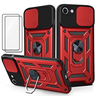 Imagem de Capa iPhone 8 Plus Capinha (2 pedaços de filme temperado Protetora) de Câmera Proteção de Tela Metal KickStand (vermelho)