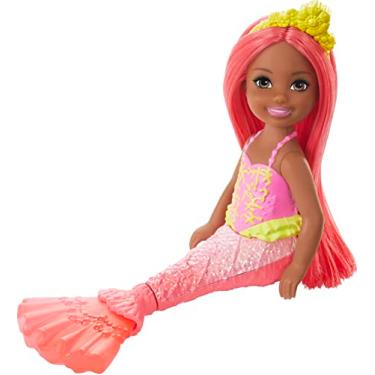 Imagem de Boneca Barbie Dreamtopia Chelsea 16 cm Sereia Cabelos e Cauda Coral GJJ87 Mattel