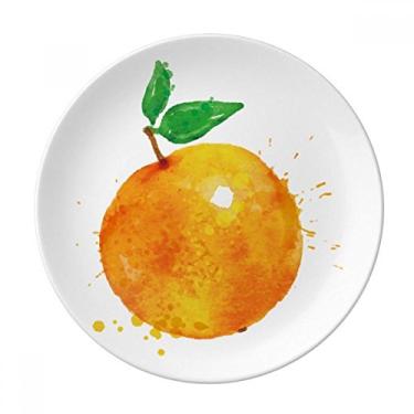 Imagem de Prato decorativo de porcelana com estampa de ilustração e frutas laranjas Salver louças de jantar