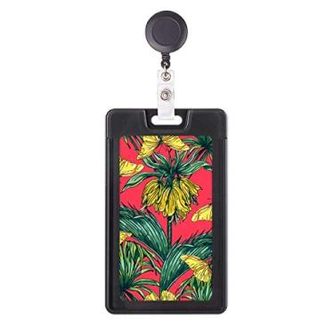 Imagem de Estojo retrátil para cartão de carretel de crachá de borboleta rosa com folha de flor