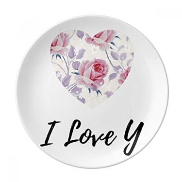 Imagem de Prato de plantas de desenho rosa rosa decorativo de porcelana salver louça de jantar