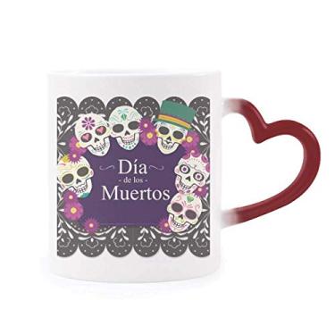 Imagem de Caveira O Dia dos Mortos Ilustração Sensível ao Calor Caneca de Grés Mudança de Cor Vermelha