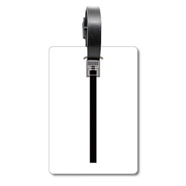 Imagem de Cabo de Internet preto, padrão de plugue USB, mala, etiqueta para cartão de bagagem