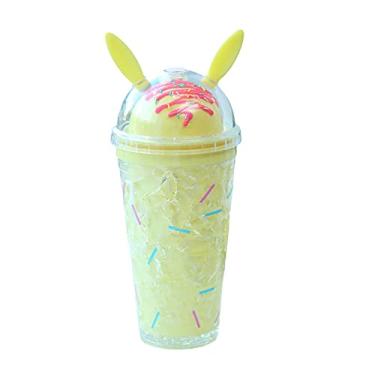 Imagem de seelucky Copo de viagem de coelho com canudo para menina copo de gelo congelador caneca gelada piquenique (coelho amarelo 2, 450 ml)
