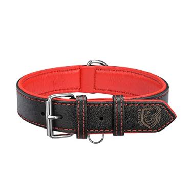 Imagem de Coleiras Riparo para cães médios, coleira de couro legítimo, coleira média (M: 2,5 cm de largura para pescoço de 34,3 a 44,5 cm, fio preto/vermelho)