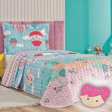 Imagem de Kit Colcha Solteiro Infantil Fantasy + Tapete Menina Sara - Rosa Pink