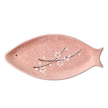 Imagem de GUIPAIHAI Prato de peixe de 40,64 cm de prato de prato de prato de cerâmica para restaurante doméstico grande prato de peixe (cor: rosa)