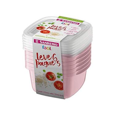 Imagem de Sanremo - Pote Plástico Hermético Quadrado de 800ml, Conjunto Leve 6 Pague 5, Linha Fácil
