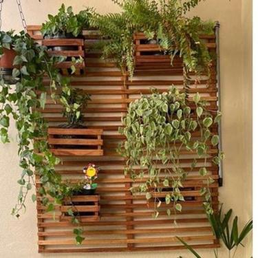 Imagem de Jardim Vertical Madeira 80X60 Modular 1 Unid Horta Treliça