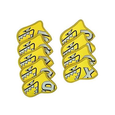 Imagem de Conjunto de capas de ferro de golfe com 9 peças com etiquetas numéricas, protetor de presente, protetor de taco de golfe para a maioria das cabeças de, AMARELO