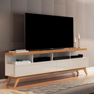 Imagem de Rack Bancada Retrô 1,6m 2 Gavetas para TVs Até 55 Polegadas - Vivare Wood - Off White/Nature