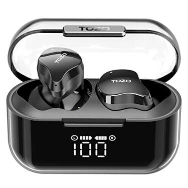Imagem de TOZO T18 Bluetooth 5.3 True Wireless Stereo Earbuds IPX8 à prova d'água em fones de ouvido Redução de ruído com visor digital e caixa transparente Fones de ouvido longos em standby preto