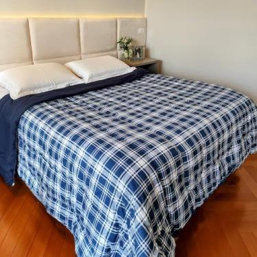 Imagem de Cobertor Edredom Colcha Cobre Leito Dupla Face Cama Solteiro Casal Queen King (Azul marinho, Queen)