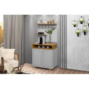 Imagem de Buffet/Aparador Com Painel ST Para o Cantinho do Café Estilo Retrô Com Pés em Madeira 2 Portas Com Detalhe a Lazer Cinza/Nature