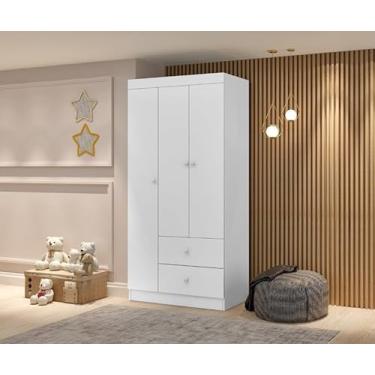 Imagem de Roupeiro/Armário CAT Modelo Infantil 3 Portas + 2 Gavetas Com Corrediças Metálicas Detalhe nas Portas Em Acrílico Cor Branco