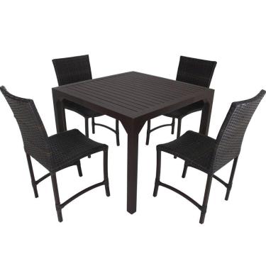 Imagem de Conjunto de 4 Cadeiras e Mesa Quadrada 100x100 com Tampo Ripado em Alumínio - Área, Cozinha Trama