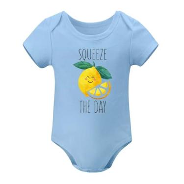 Imagem de SHUYINICE Macacão infantil engraçado para meninos e meninas, macacão premium para recém-nascidos, body Squeeze The Day Lemon Baby Onesie, Azul-celeste, 3-6 Months