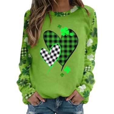Imagem de Howstar Camisetas femininas para o Dia de São Patrício moletom gola redonda verde manga raglan pulôver tops soltos moda tops, Prata, GG