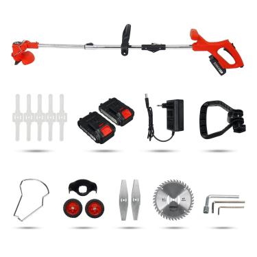 Imagem de Cortador de grama, aparador de grama elétrico dobrável 21V 1800W Cortador de grama potável sem fio Ferramentas de poda de jardim com bateria de 2 unidades e rodas Ferramenta elétrica de jardim sem f