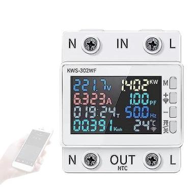 Imagem de WiFi 8in1 Medidor de energia Tela colorida 2P Multifuncional Medidor de energia AC Celular Remotamente APP Controle 170-270V/63A Medidor de tensão e corrente Montagem em trilho padrão