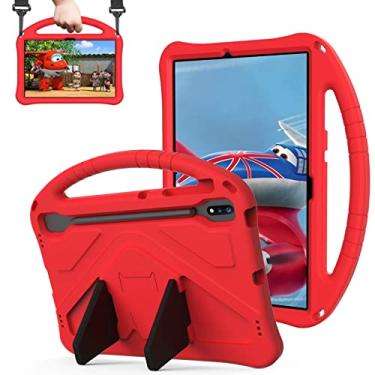 Imagem de QYiiD Capa infantil para Galaxy Tab S7 FE de 12,4 polegadas 2021 (SM-T730/T736B) e Galaxy Tab S7 Plus 2020, leve à prova de choque com alça conversível e alça de ombro para crianças, vermelha