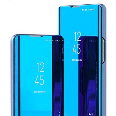 Imagem de Tncavo Capa de celular espelhada para Samsung Galaxy Z Fold5 para mulheres, capa fina com suporte, capa protetora de corpo inteiro para Samsung Galaxy Z Fold 5 JM azul celeste