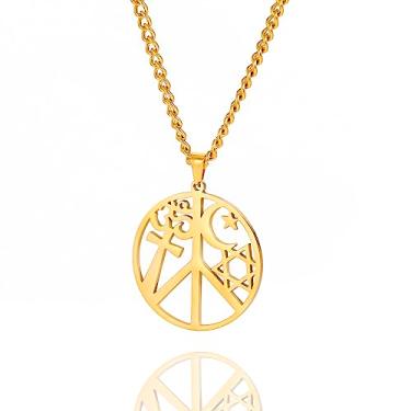 Imagem de VASSAGO Colar de sinal de coexistência em paz Om cruz estrela crescente colar estrela de Davi colar para mulheres homens, Aço inoxidável, Sem Pedra Preciosa