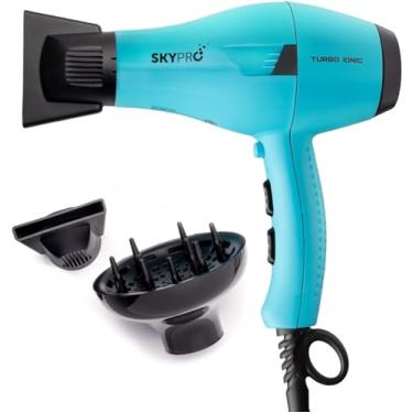 Imagem de Secador de cabelo profissional com difusor | Secadores de cabelo iônico para mulheres | secador de sopro pequeno, silencioso, leve, compacto | 1875 Watts de poder de secagem rápida de nível de salão com gerador iônico antifrizz da SKYPRO
