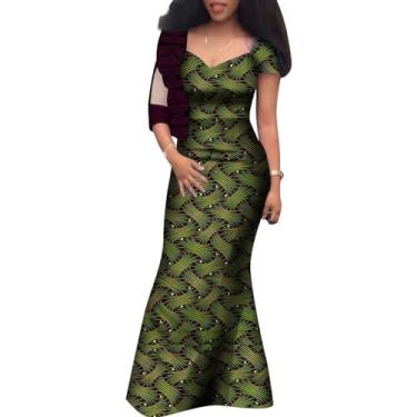 Imagem de XIAOHUAGUA Vestidos africanos femininos étnicos com estampa tribal gola V vestido longo de festa, T8, XXG