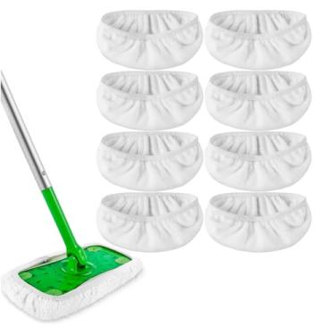 Imagem de KEEPOW Esponjas de esfregão de algodão reutilizáveis compatíveis com esfregão Swiffer, recargas laváveis para uso seco e molhado, pacote com 8, branco