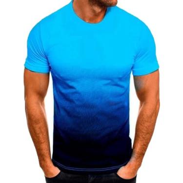 Imagem de Camiseta masculina verão gráfico gradiente manga curta camiseta casual henley tripulação pescoço t atlético ajuste jogging engraçado topo (Color : Blue 094, Size : XXL)