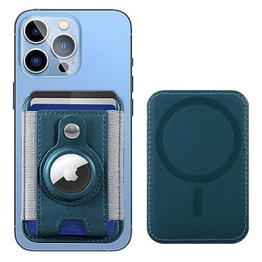 Imagem de Miroddi Carteira Magsafe de couro, carteira Magsafe com suporte AirTag para iPhone 14 Pro Max/14 Pro/14/13/12 Airtag Wallet Magsafe, porta-cartão magnético para parte traseira do iPhone 13, 12 e 14, azul