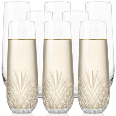 Imagem de SHOSHIN Taças de champanhe sem haste de cristal cortadas à mão – perfeitas para festas, casamentos e celebrações – Conjunto elegante de 8 taças de champanhe, 269 g