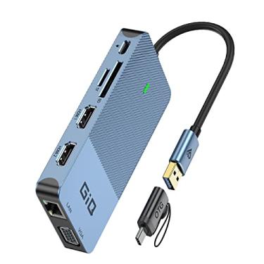 Imagem de Estação de ancoragem USB GIQ USB C HUB USB 3.0 para adaptador VGA HDMI duplo, tela tripla, USB C, estação de ancoragem, extensor divisor HDMI para monitor duplo, compatível com MacBook M1 M2 USB