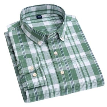 Imagem de Camisa xadrez casual de linho de algodão masculina respirável verão manga longa roupas listradas com bolso frontal, T0c18-05, M