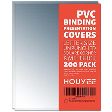 Imagem de HOUYEE Pacote com 200 capas de apresentação de encadernação de PVC de 8 mil, capas de relatório transparentes para encadernação, 20 x 28 cm, tamanho carta