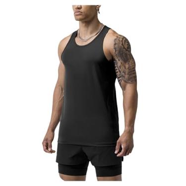 Imagem de Camiseta regata masculina com estampa de letras e gola redonda, malha respirável, costas nadador, Preto, 3X-Large
