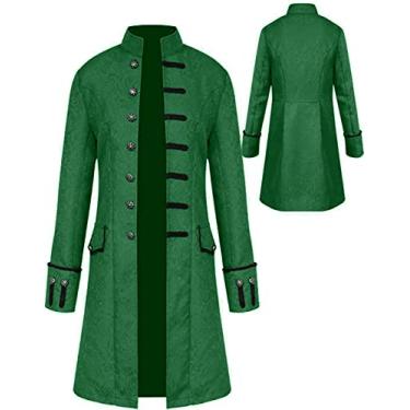 Imagem de BITSEACOCO Jaqueta masculina vintage steampunk, casaco vitoriano bordado, fantasia de vampiro gótico medieval, cosplay de Halloween, Verde, G