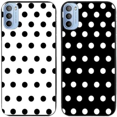 Imagem de 2 peças preto branco bolinhas impressas TPU gel silicone capa de telefone traseira para Motorola Moto todas as séries (Moto G31 / G41 4G)