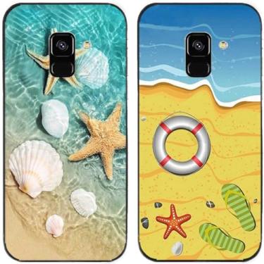 Imagem de 2 pçs praia mar concha estrela do mar impresso TPU gel silicone capa de telefone traseira para Samsung Galaxy todas as séries (Galaxy A5 2018 / A8 2018)