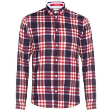 Imagem de Camisa Tommy Jeans Masculina Regular Essential Poplin Check Vermelho Marinho-Masculino