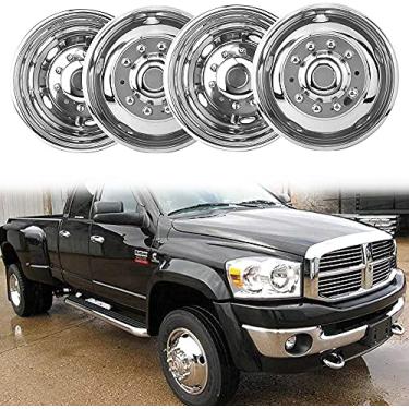 Imagem de Kucaruce 4 peças de simulador de roda dupla de aço inoxidável polido de 49,5 cm, 10 calotas com 5 furos de mão, tampa de roda adequada para Dodge Ram 4500 5500 2008-2010 e 2012-2025 Pickup D19F6