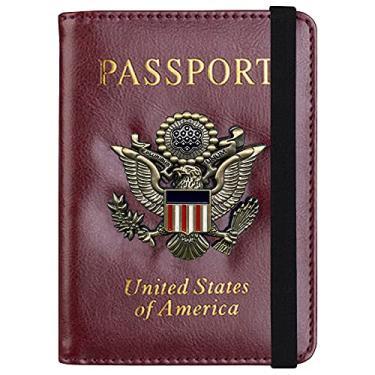 Imagem de Ciana Carteira de passaporte RFIX de couro com bloqueio de RFID com compartimento para cartão de vacina, Marrom, Compacto