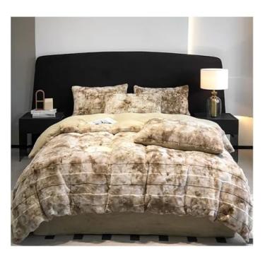 Imagem de Jogo de cama queen de luxo de inverno, capa de edredom de pelúcia quente e espessa, conjunto de lençol com fronha, 4 peças, macio (3 solteiros)