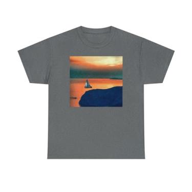 Imagem de Camiseta unissex de algodão pesado Kastro Sunset (Ilha de Sifnos, Grécia), Grafite mesclado, P