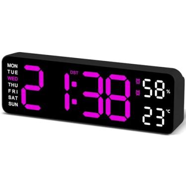 Imagem de JoFomp Relógio de parede digital com tela grande, relógios de parede LED de 23 cm para decoração de sala de estar, relógio digital com temperatura/DST/regulação automática/umidade/soneca - 12/24H,