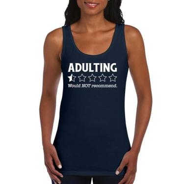 Imagem de Camiseta regata feminina Adulting Would Not recommend Funny Adult Life is Hard Review Humor Parenting 18th Birthday Gen X, Azul marinho, XXG