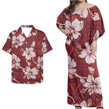 Imagem de Mornpassion Vestido polinésio feminino Puletasi Samoan manga morcego vestido havaiano camisa havaiana para casais plus size 2XS-7GG, Polinésio 04, 5G